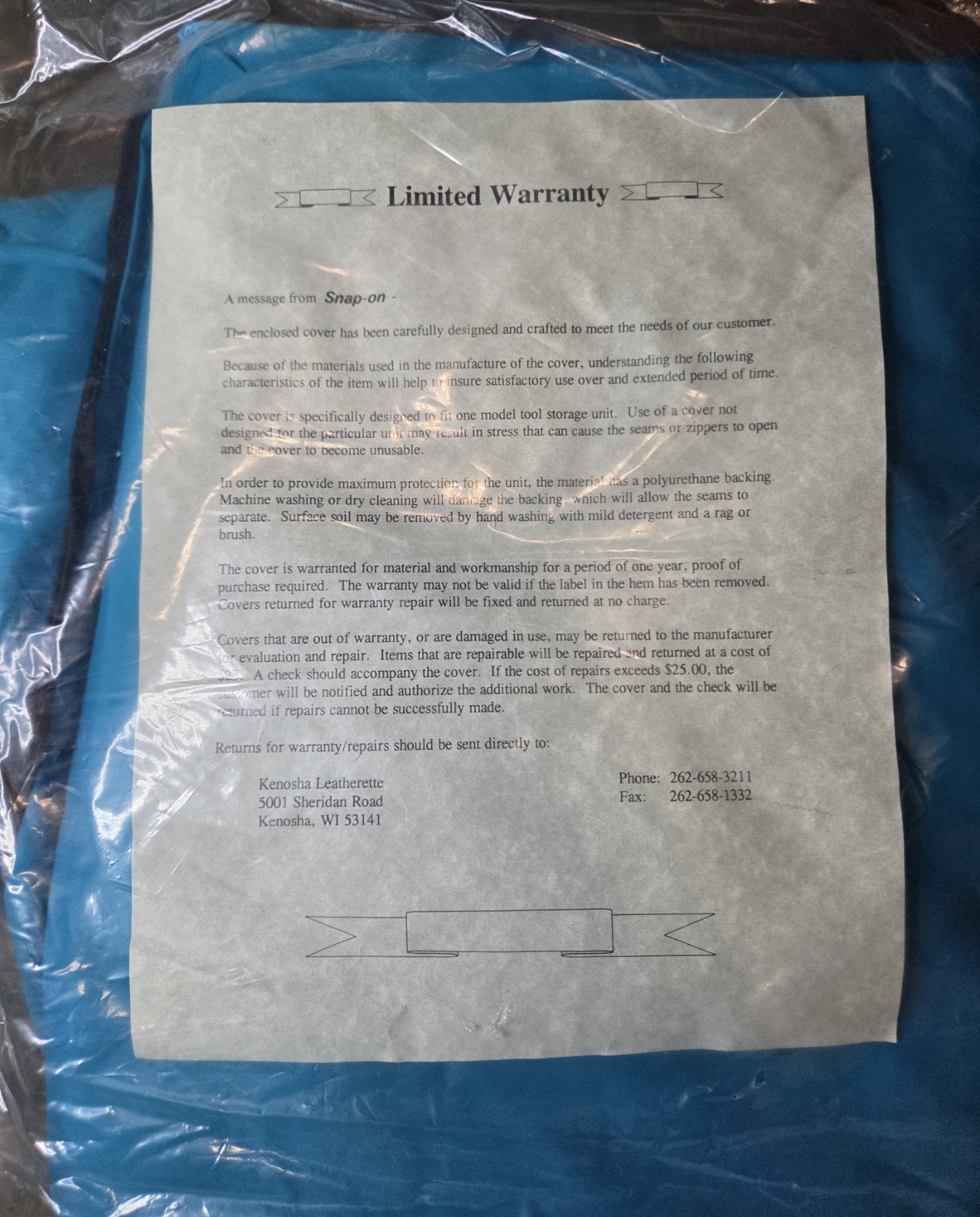 Snap On Tool Box Cover For KAC 761 New Old Stock - 59" Wide 36" High 24" Deep