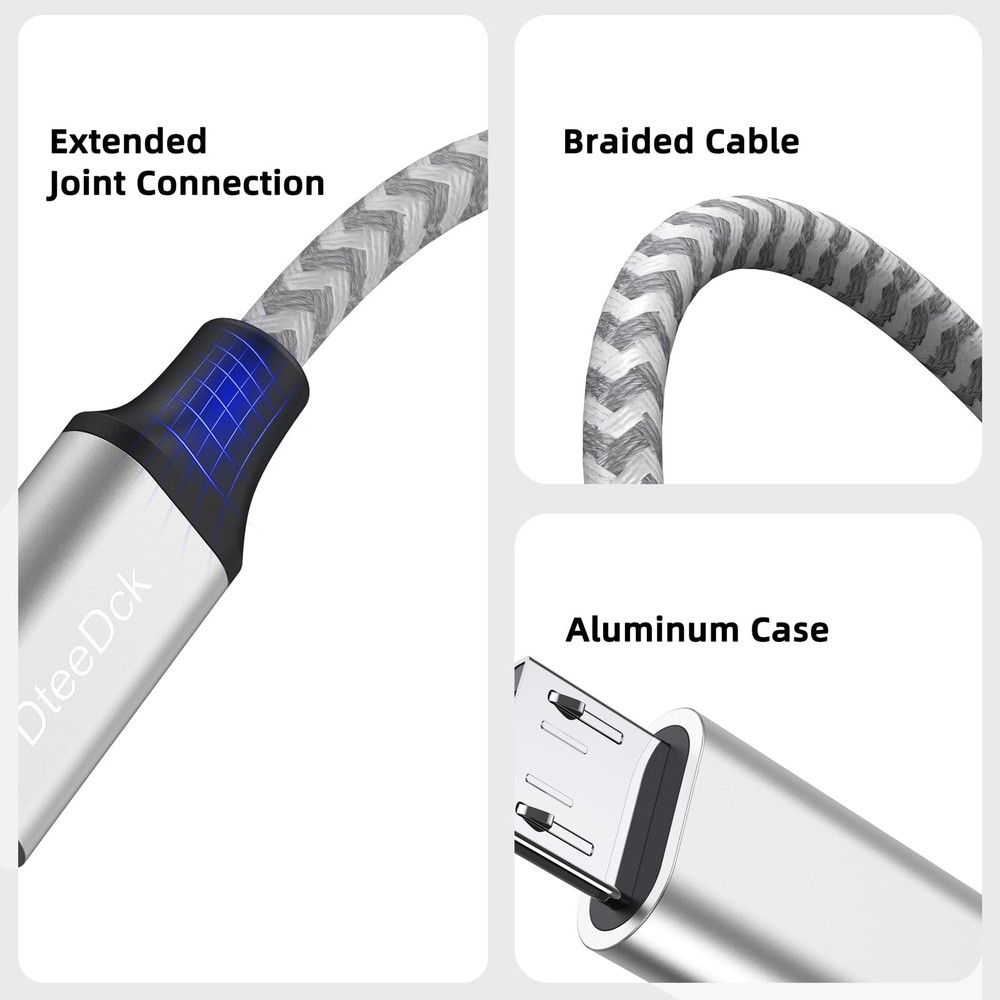 DteeDck USB C to Micro Cable 15 ft, Type C 15 Feet, Silver