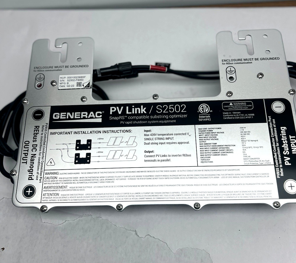 NEW Generac PV Link Photovoltaic Substring Optimizer S2502