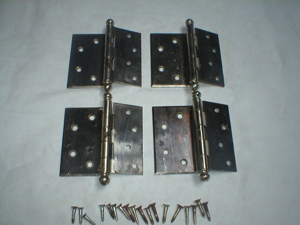 Antique Lawrence Ball Tipped Chrome Hinge Pair