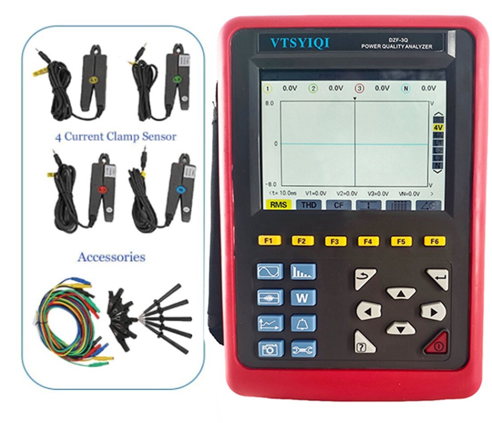 Power Quality Analyzer Recorders with Current Clamp 10mA~10.0A Alarm Function