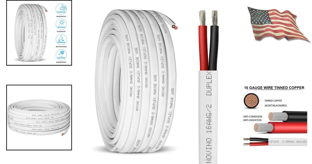 Versatile 15ft Tinned Copper 16/2 Marine Wire - Durable Electrical Connection