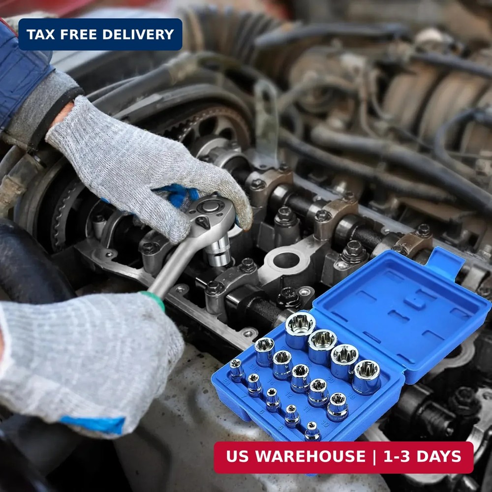 14-Piece Female E-Torx Socket Set, E4-E24 External Star Sockets, 1/4" 3/8"...