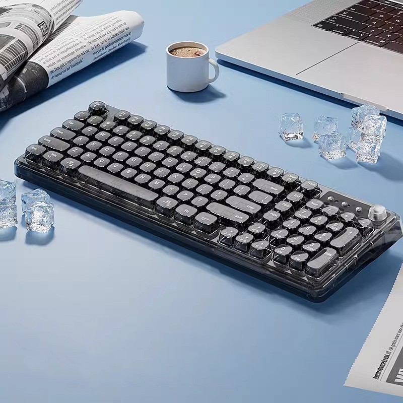 Transparent black Bluetooth wireless mouse and keyboard set: Fast connection.