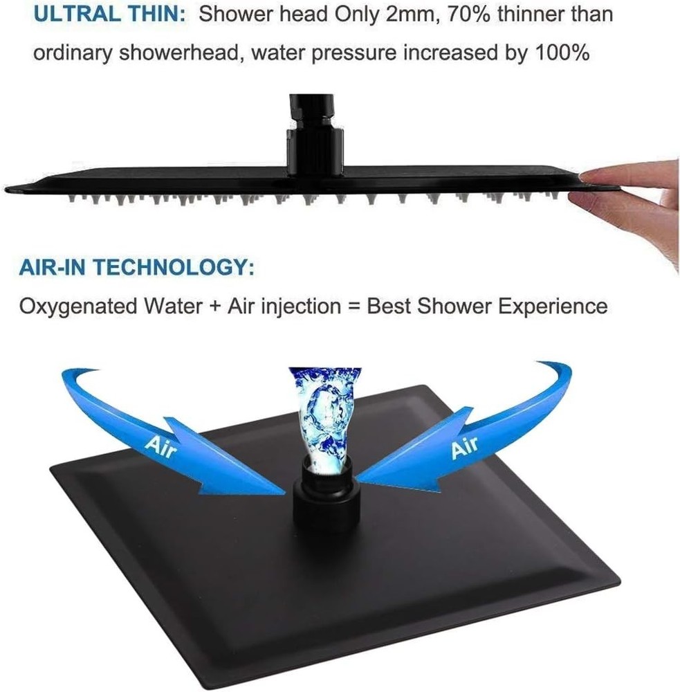 8 Inch Matte Black Shower Kit - Durable Brass Valve & Rainfall Function