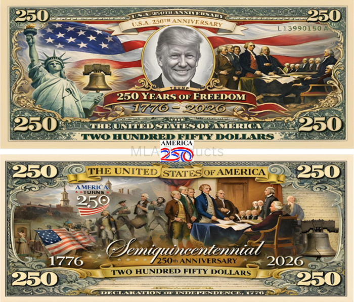25 Pack Donald Trump USA 250th Anniversary Dollar Bill American Freedom Money