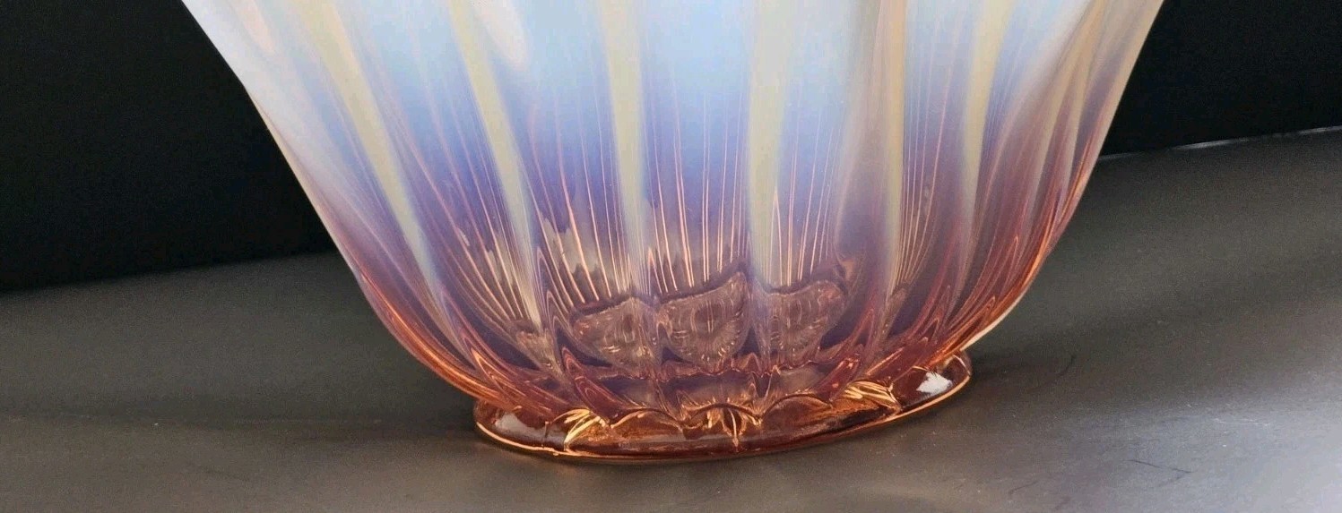 Beautiful Free Form Fostoria Heirloom Pink/Peach and White Opalescent Bowl
