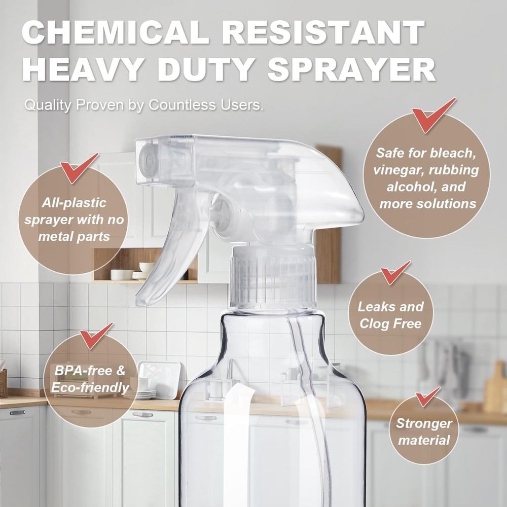 2Pack 16.9 oz Plastic Spray Bottles Mist & Stream MultiPurpose Clear