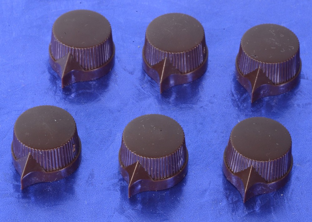 Six Dark Chocolate Brown Pointer Set Screw Knobs For Amps, Effects #BRPK1