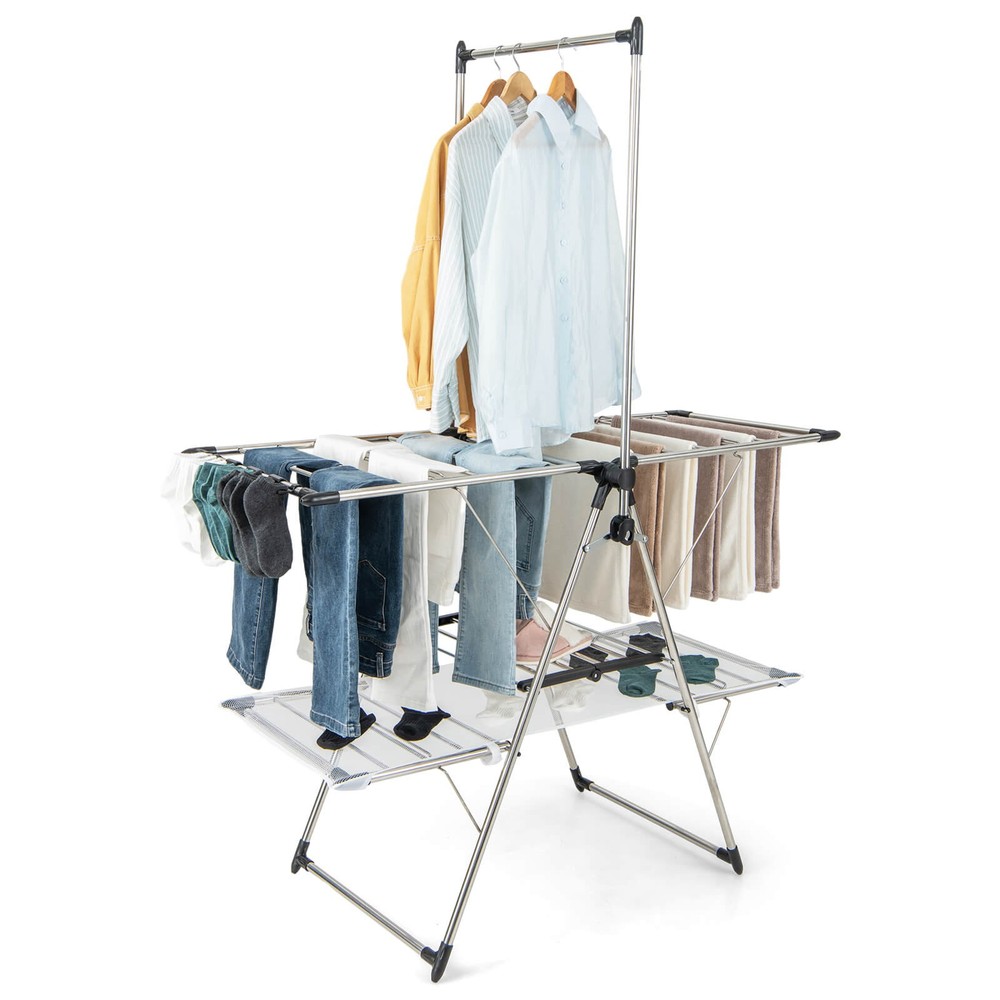 Folding Clothes Drying Rack 2-Tier Metal Laundry Drying Rack Laundry Drying Rack
