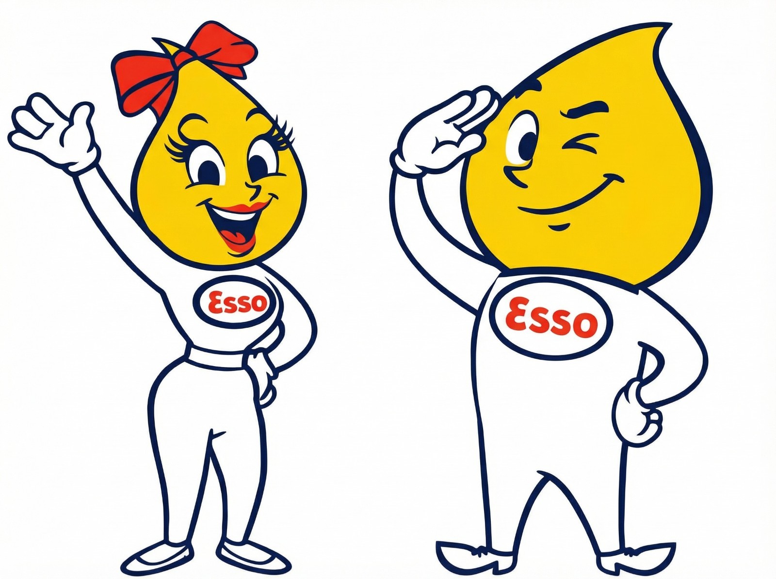 Vintage Esso Oil Drop Man & Woman Sticker Decals – Retro Gas Station Advertising