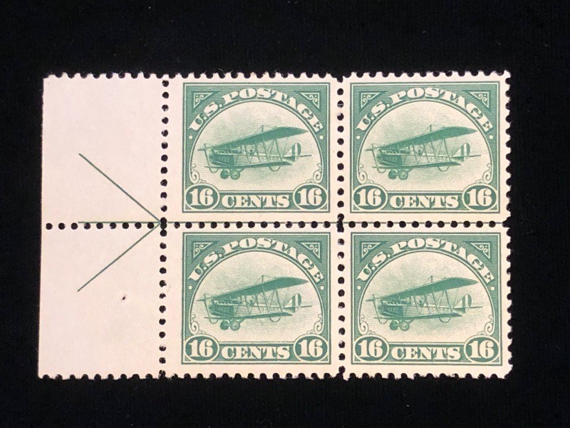 U.S: MINT #C2 LEFT ARROW BLOCK/4 VERY LIGHTLY HINGED OG CV $240+