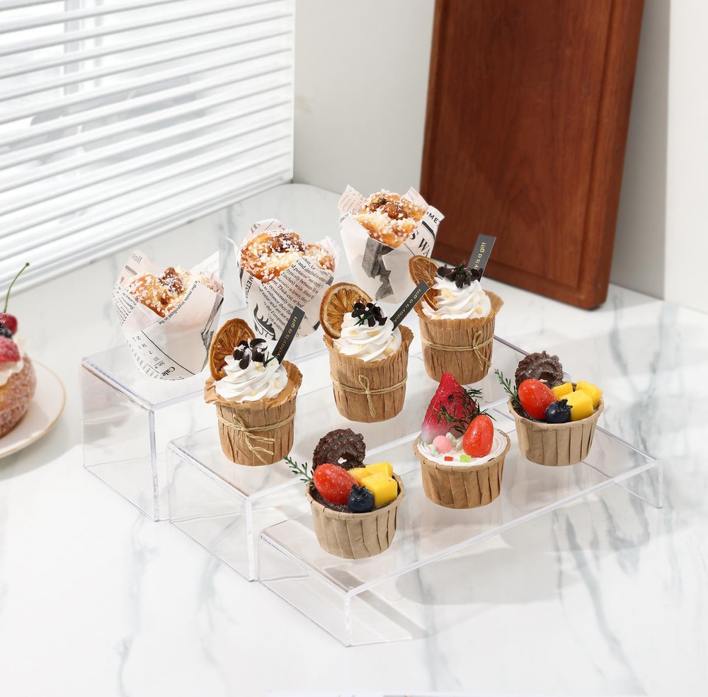 ANDGOO 2 Sets Large Clear Acrylic Display Risers Stand, 3 Sizes Tiered Rectangle