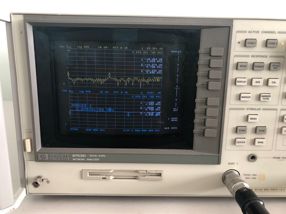 HP/Agilent 8753D 30kHz-6GHz Network Analyzer S-Parameter Test Set Opt:006/010+
