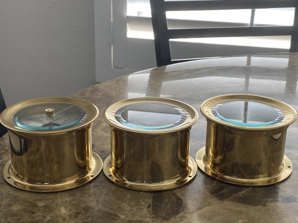 Seth Thomas Brass Thermometer Barometer Hygrometer Ship Set