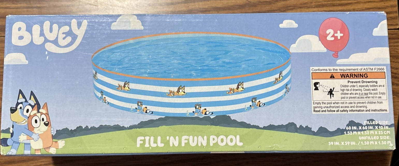Bluey Fill 'N Fun Pool, Ages 2+, Filled Size 60" x 60" x 10", NIP