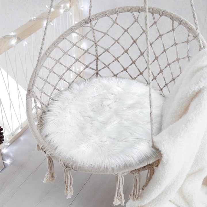 15.7 Inch Mini Small Fur Rug Round, White Plush Fluffy Mini Sheepskin Rug