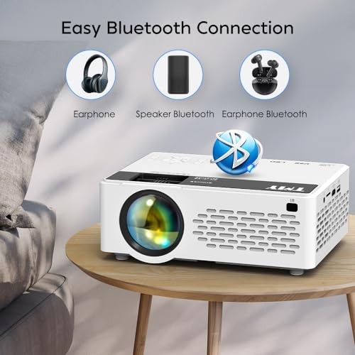 Mini Projector, Upgraded Bluetooth Projector with Screen, 1080P Full no Apps