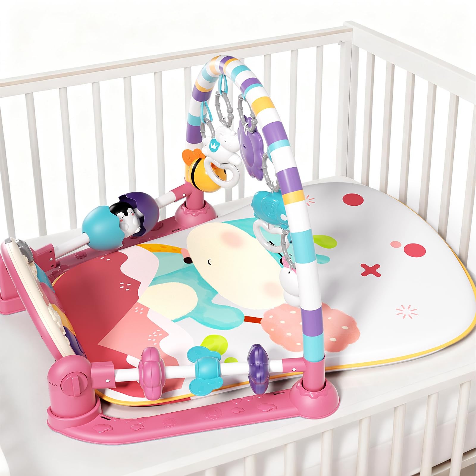 Baby Gym with Musical Piano,Baby Play Mat Tummy Time Baby Activity Gym Mat wi...