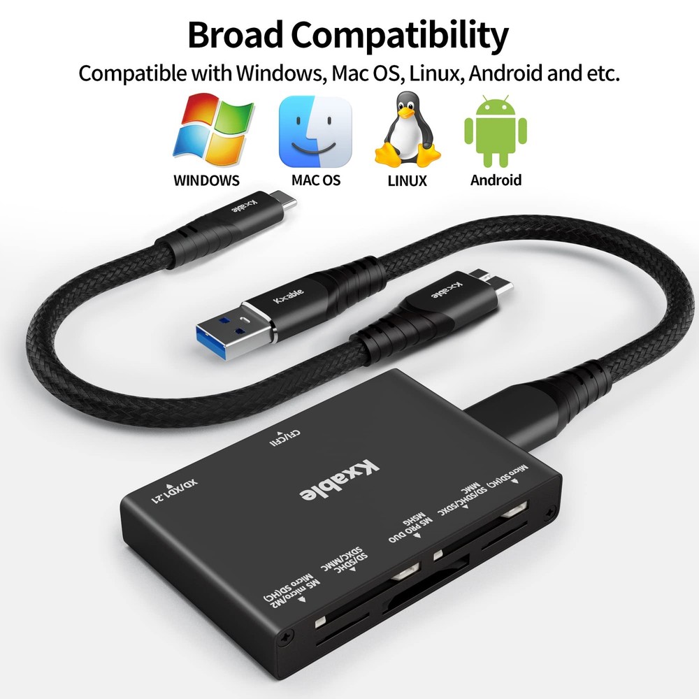 SD Card Reader 7 in 1, USB 3.0 Memory Card Reader/Writer 5Gbps, for SD/Micro ...