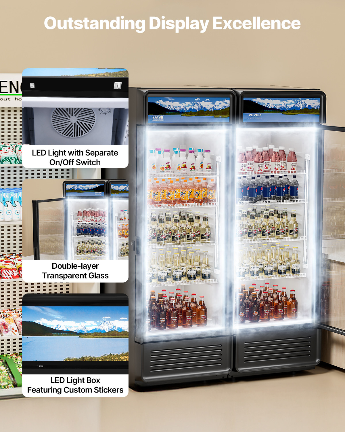 VEVOR Commercial Merchandiser Refrigerator 6.9 CU.FT Glass Door Beverage