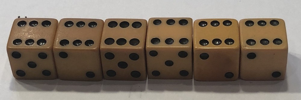 Three Pair Butterscotch Bakelite 1/2” Vintage Dice (Tested)