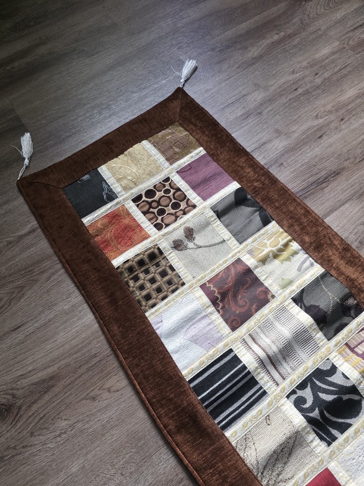 Handmade Patchwork Table Runner 56x19 Earth Tone Quilted Decor