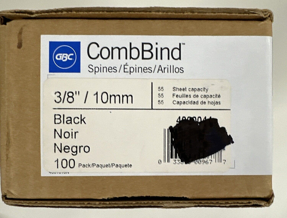 GBC CombBind Binding Spines, 3/8", Black, 100 Pack