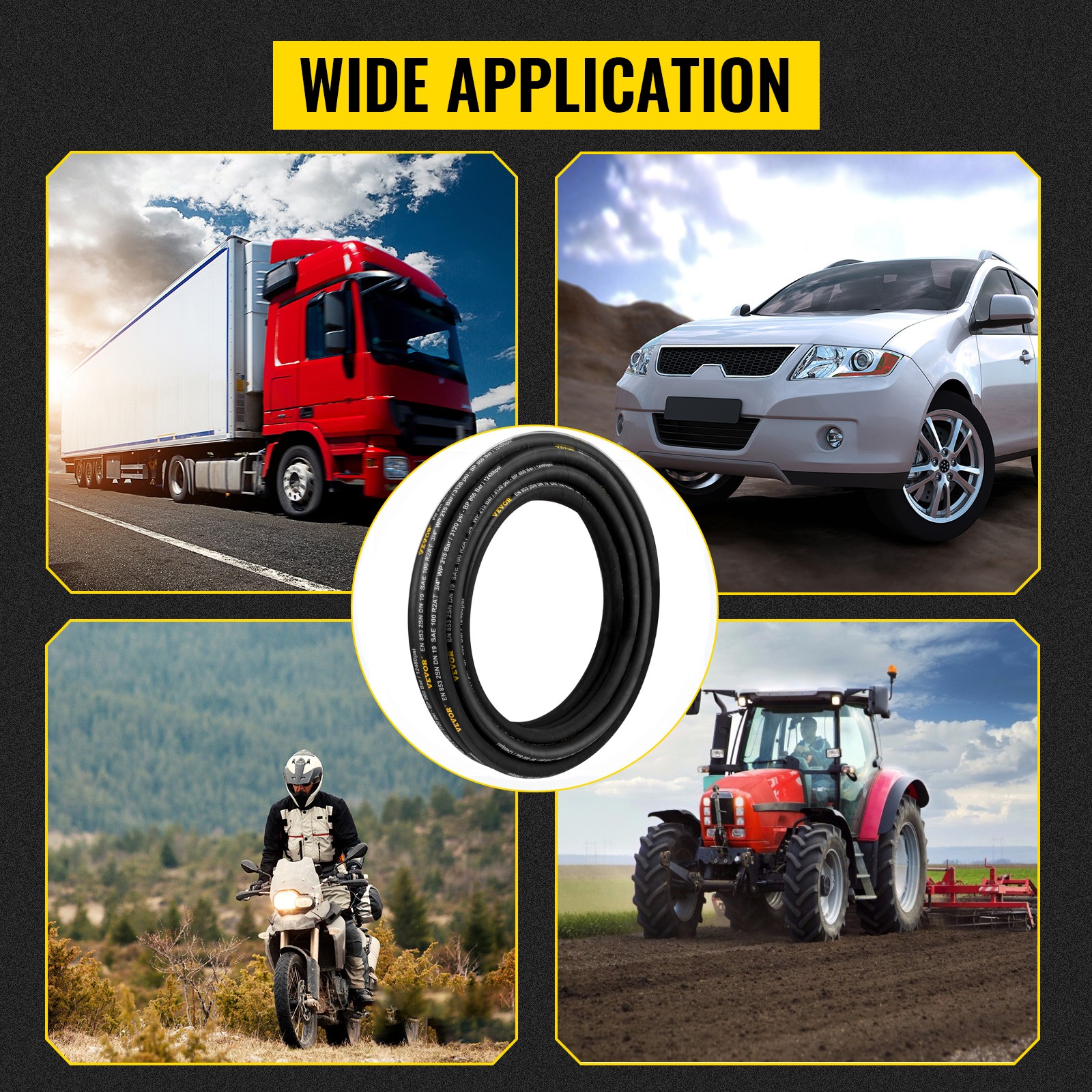 VEVOR 1/2" SAE Hydraulic Hose - 100ft Coiled, R2 Steel Wire, 4000 PSI WP