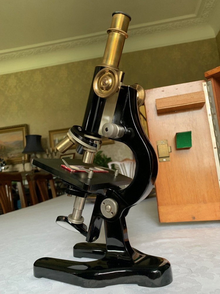 Antique C. Baker - Brass Monocular Microscope - circa 1920s, Cased