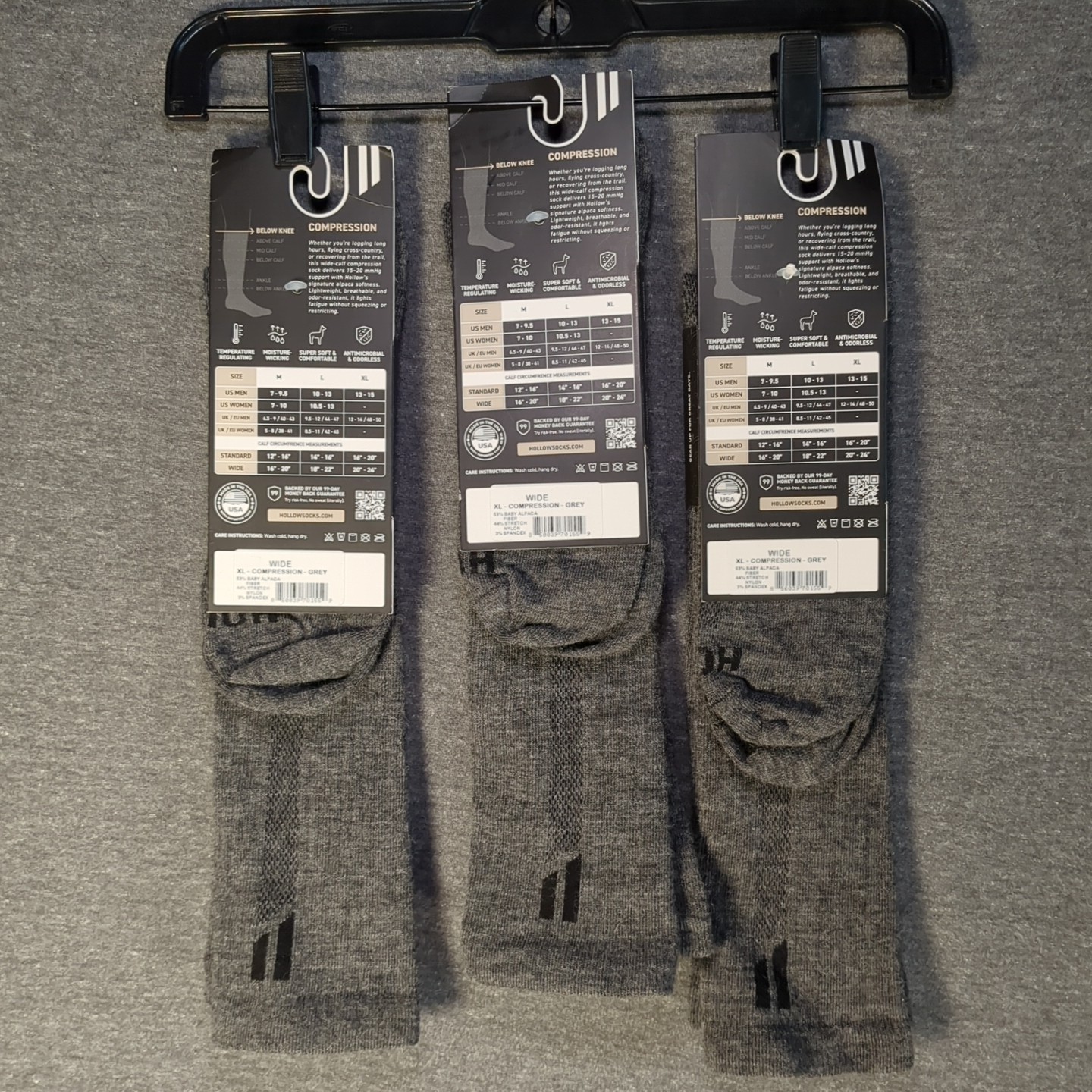 Hollow Compression Socks Adult XL Wide Calf Performance Alpaca Medium 15-20 MMHG
