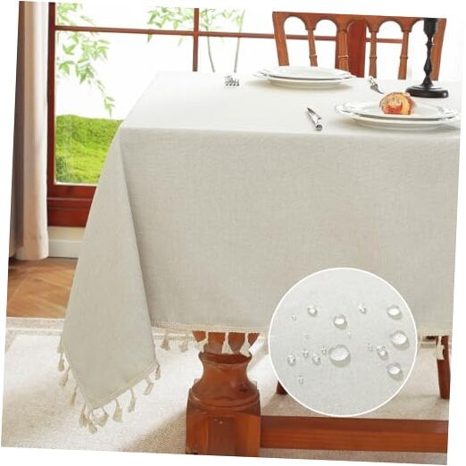 Rectangle Tablecloth, Water Resistant Tassel Table 36" x 36" (Square) Ivory