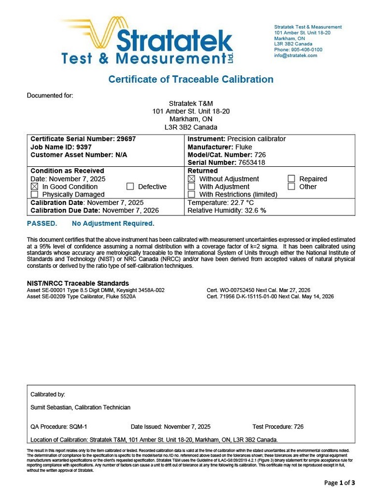 Fluke 726 Multifunction Process Precision Calibrator - NIST Calibrated with Data