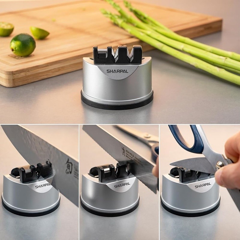 3-Stage Knife Sharpener W/ Strong Suction Base & User-Friendly Design Scissors