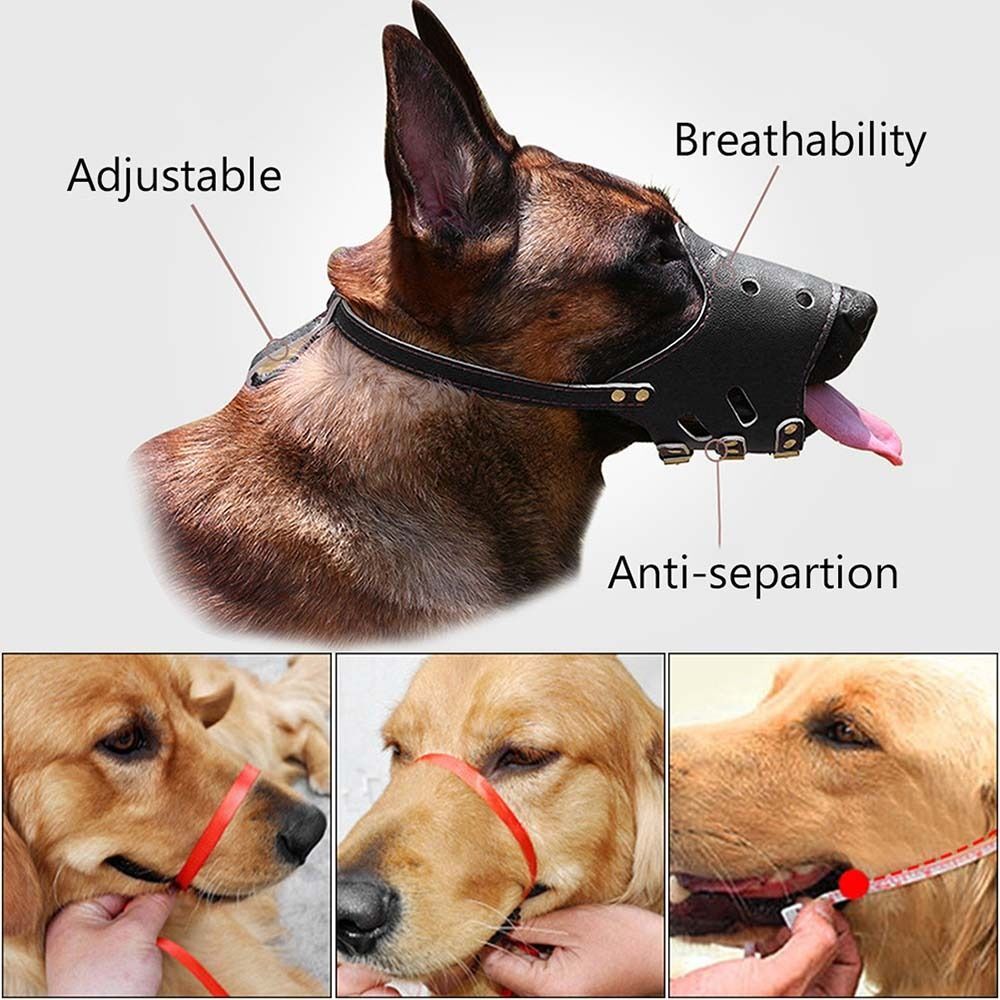 Soft Leather Muzzle for Dogs Anti-Biting Secure Adjustable and Breathable Muzzle