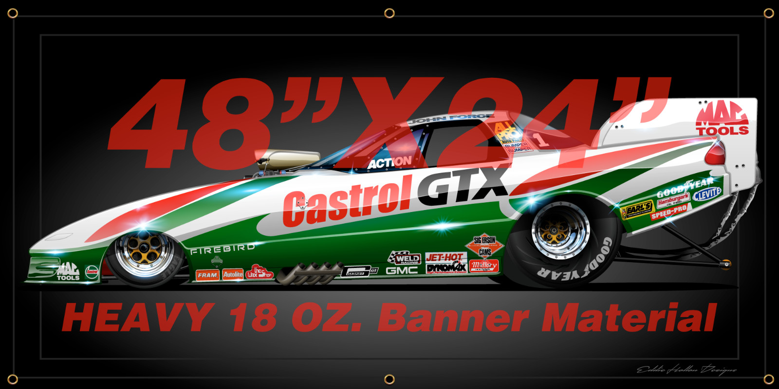 John Force 1995 Firebird FC. Shop Banner 48"X24" 18oz w grommets (016)