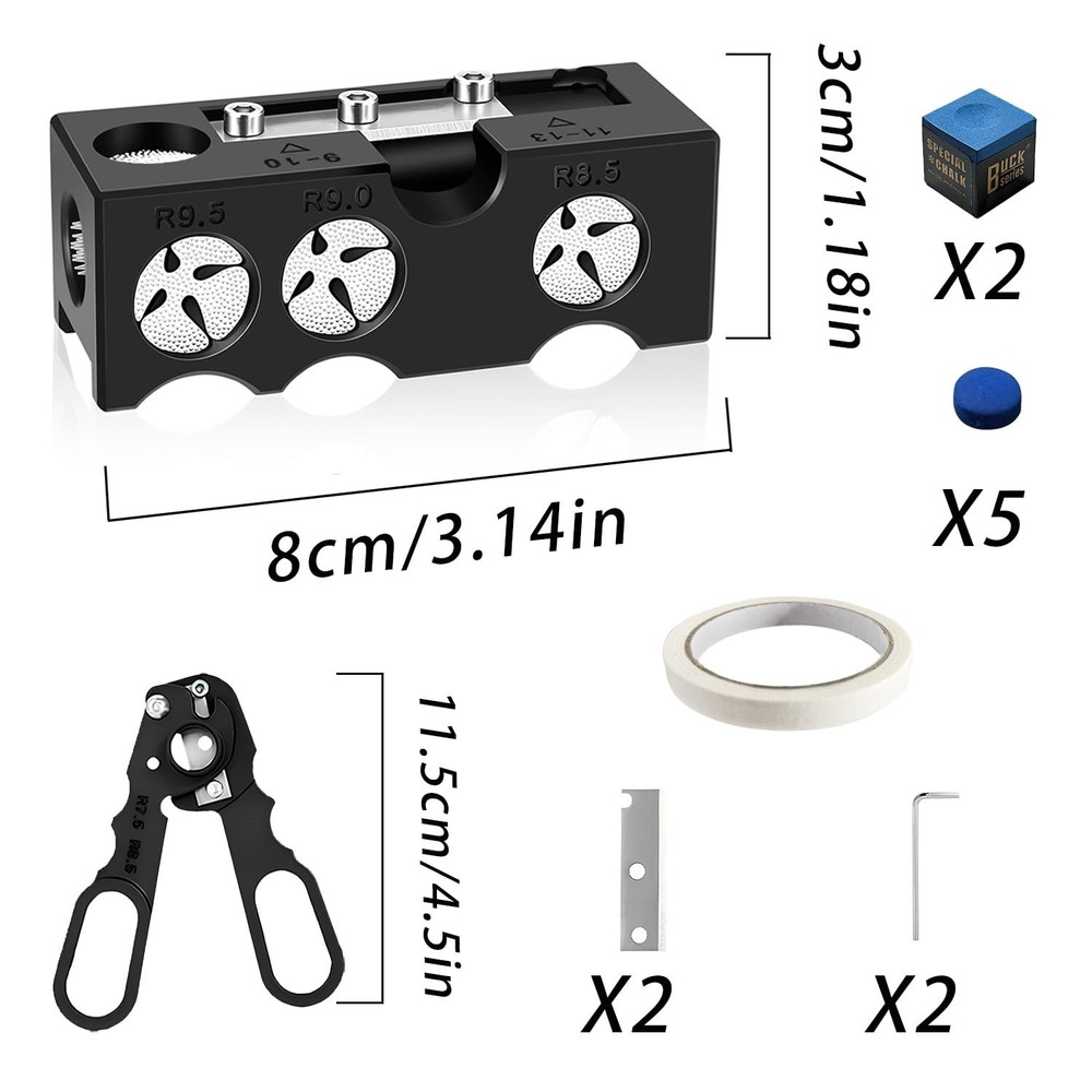 11in1 Billiard Pool Cue Tip Shaper Large Small Tips Maintenance Kit Tool