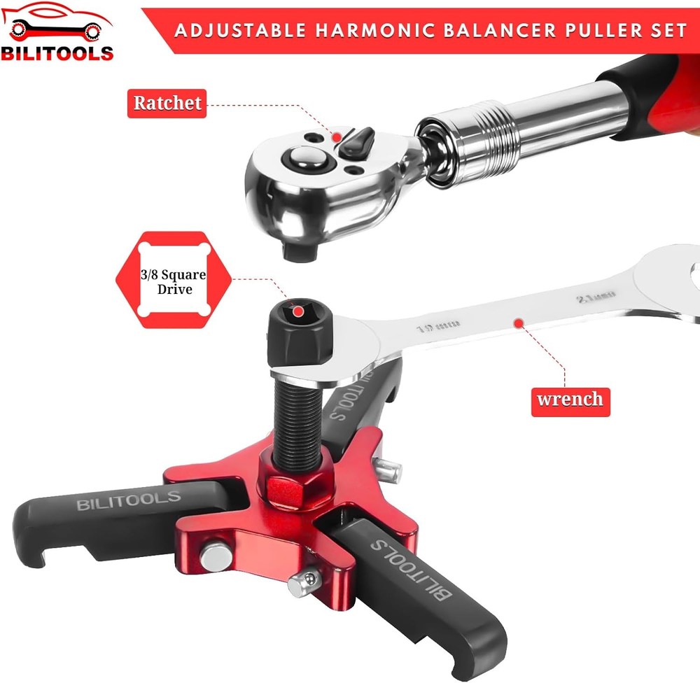 BILITOOLS Harmonic Balancer Puller Set, Upgraded 3-Jaw Pulley Full-Size