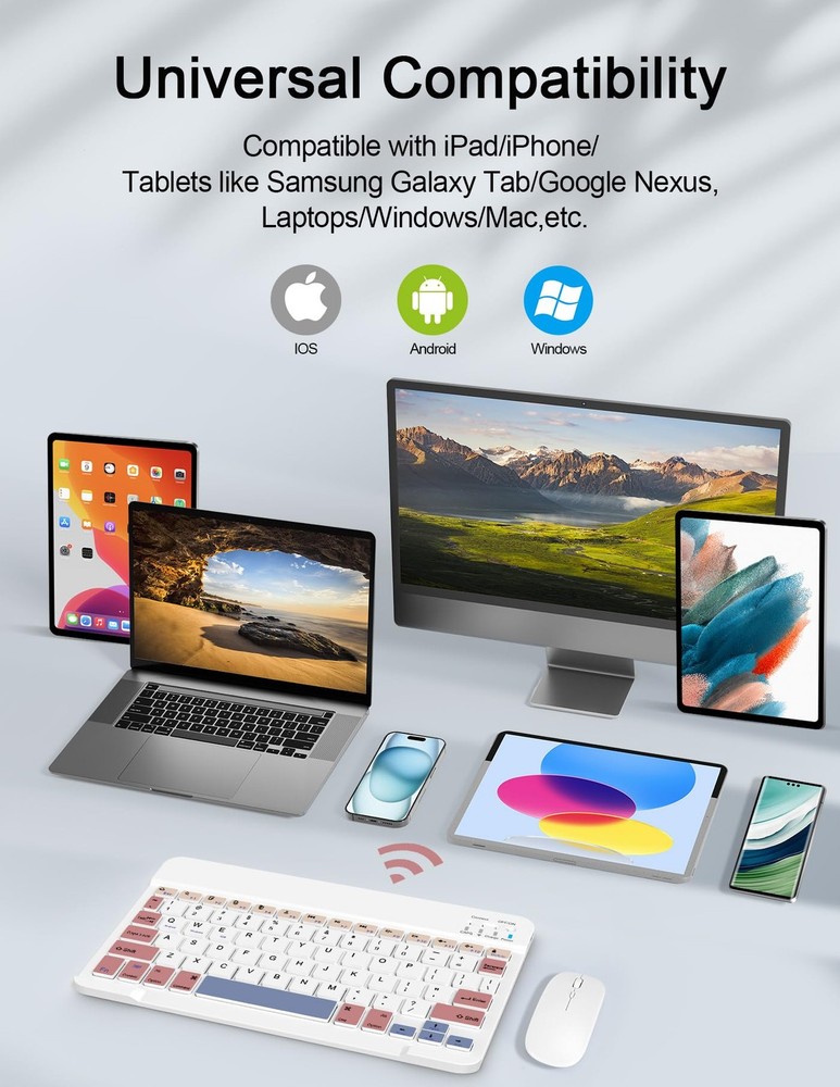 Wireless Keyboard and Combo, Rechargeable Bluetooth Keyboard & Wireless with ...