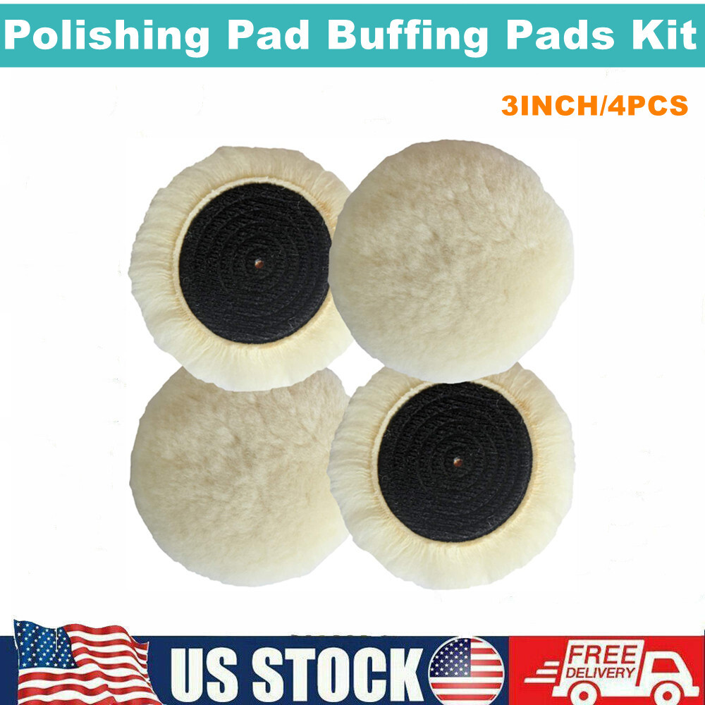 Polishing Pad Buffing Pad Kit 4PCS 3 Inch Buffer 100% Natural Wool Hook and Loop