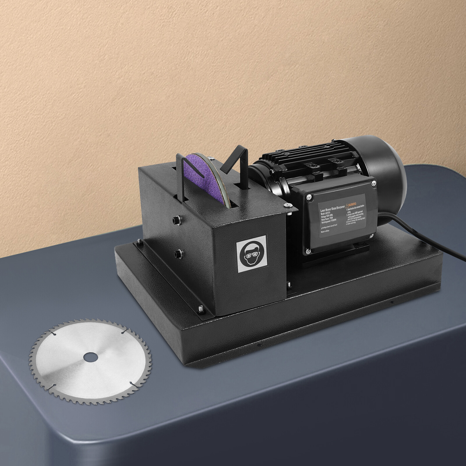 Lawn Mower Blade Sharpener 1HP 750W with 9-inch Grinding Wheel 1700 RPM