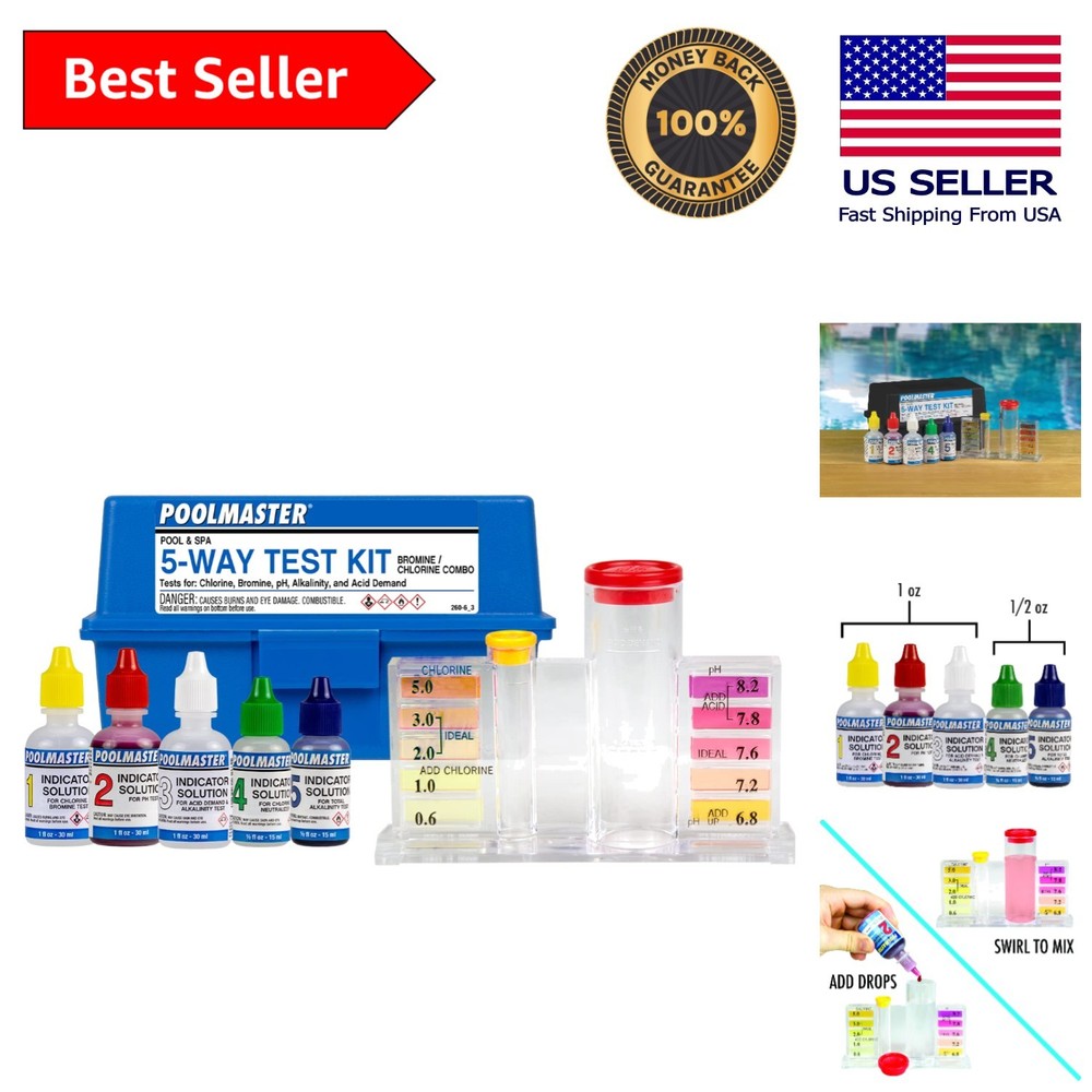 5-Way  Kit with Integrated Color Chips for Precise Pool Water Testing