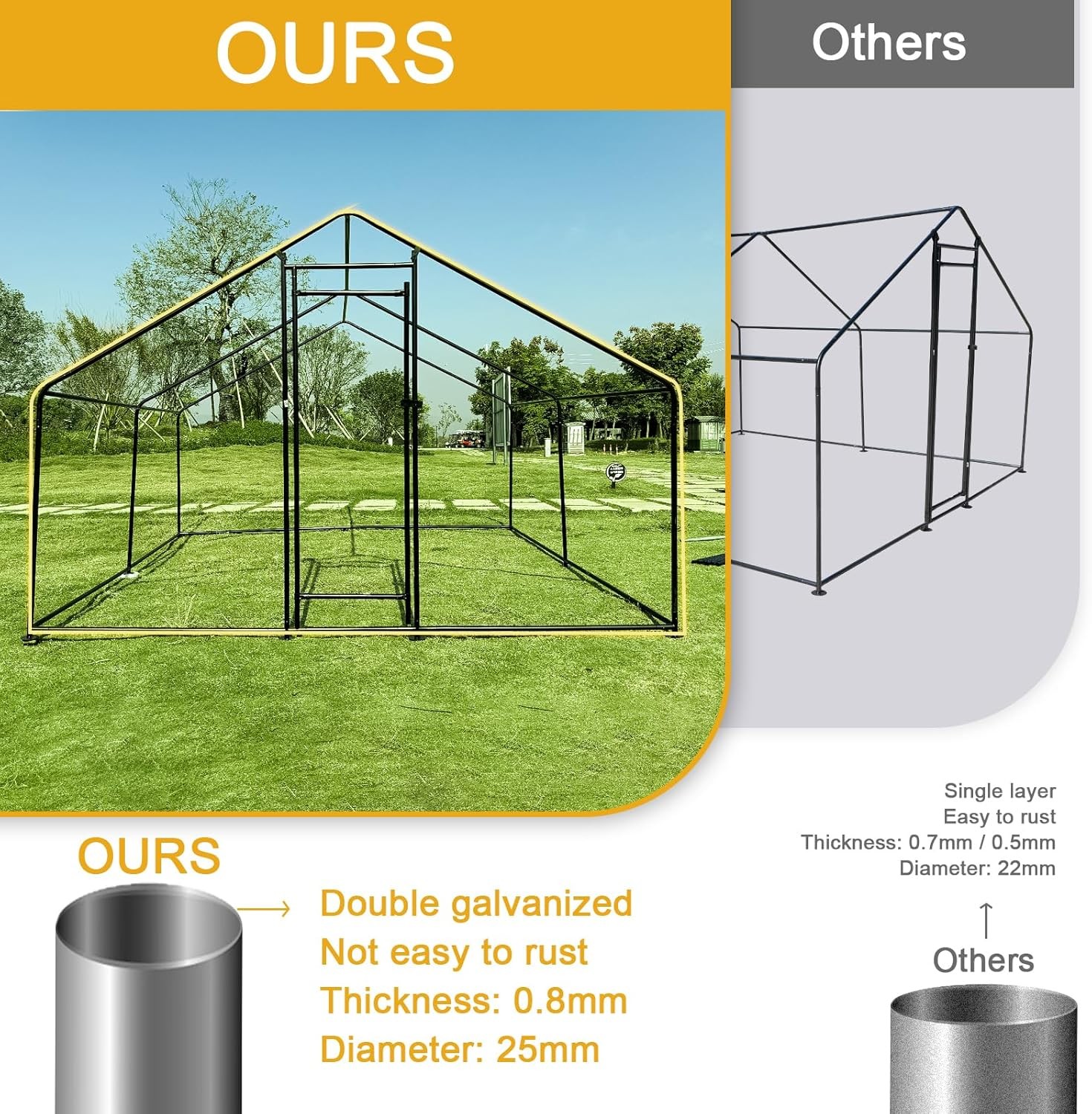 Large Walk-in Metal Chicken Coop Poultry Cage Hen House w/Cover 6.6x9.8x6.6ft