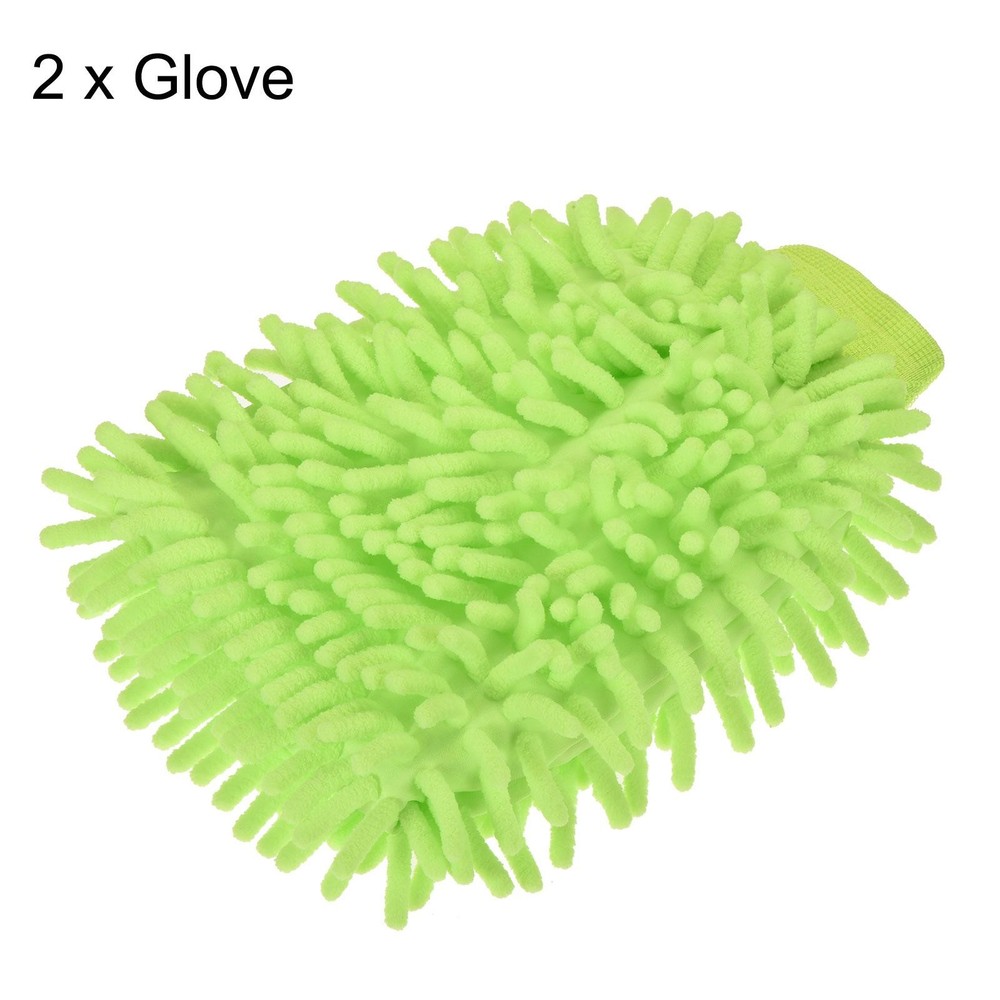 2Pcs Microfiber Chenille Dusting Wash Mitten Set for Cleaning, Light Green
