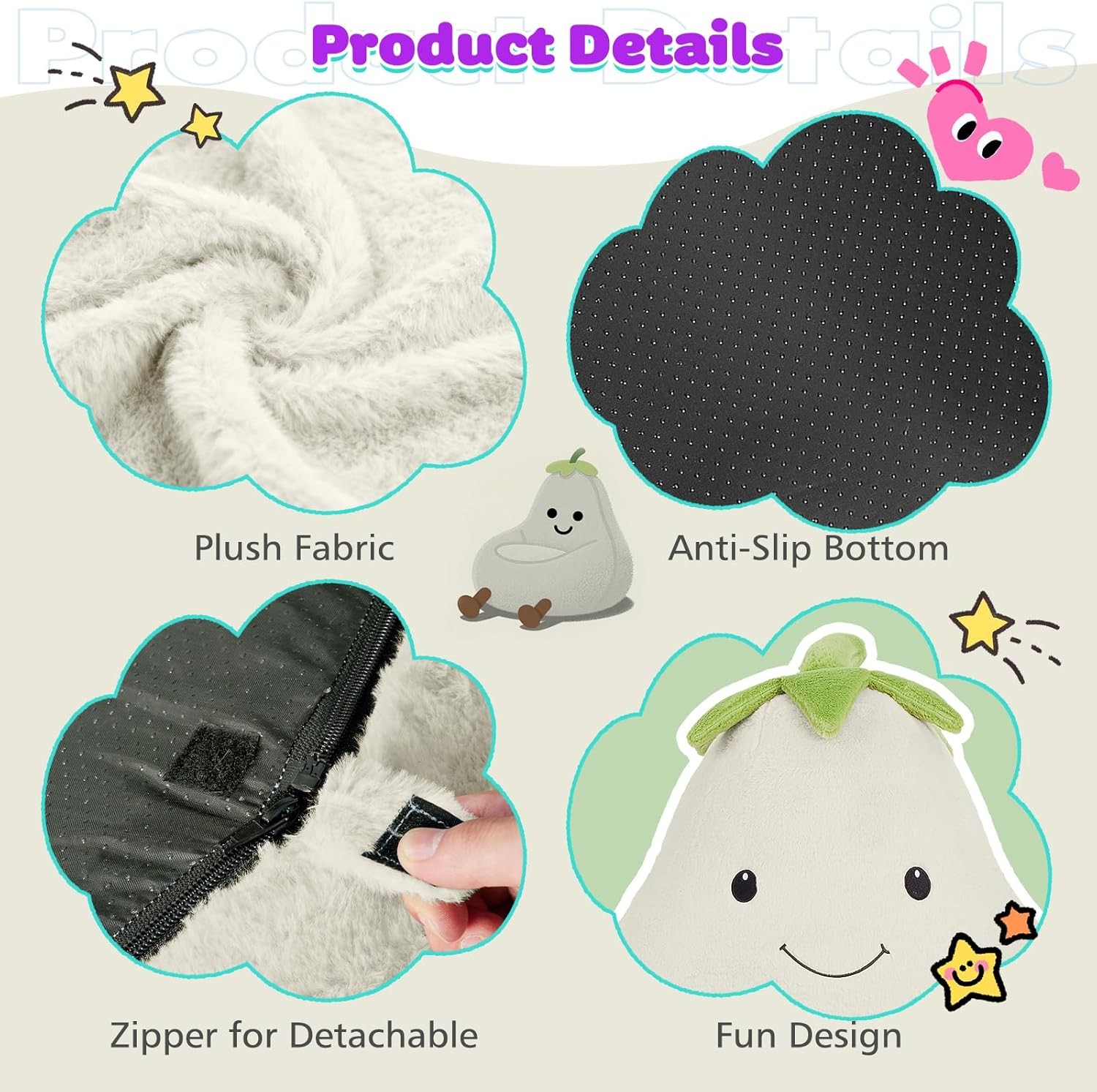 Kids Bean Bag Chair Stuffed Toddler Couch w/ Faux Rabbit Fur Cover for Teens Kid