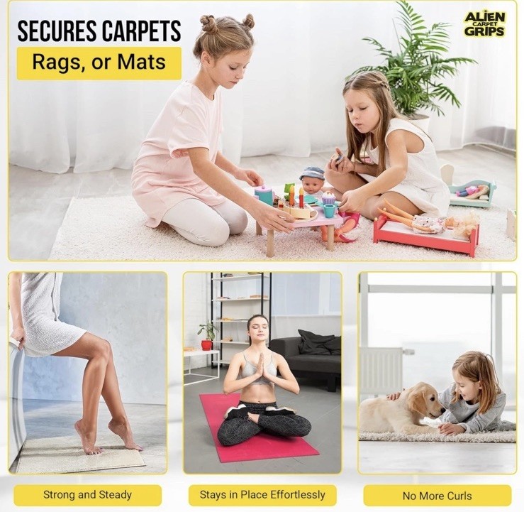 Alien Grip Rug Gripper Carpet Tape 12 Pieces, 4x4 inches New