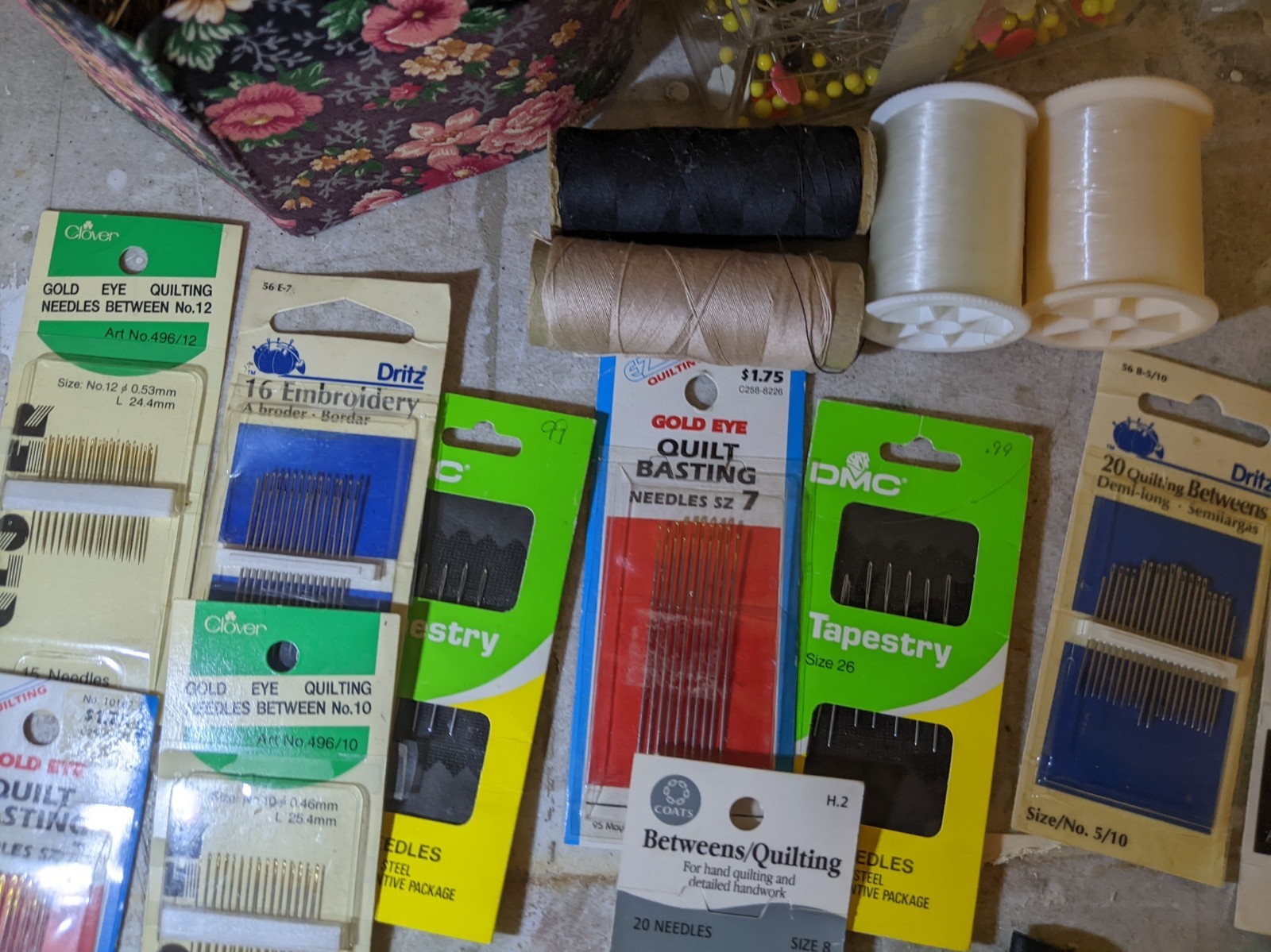 Quilting Embroidery Tapestry ,Sewing Needles Lot Dritz, Coats, DMC, Gold Eye