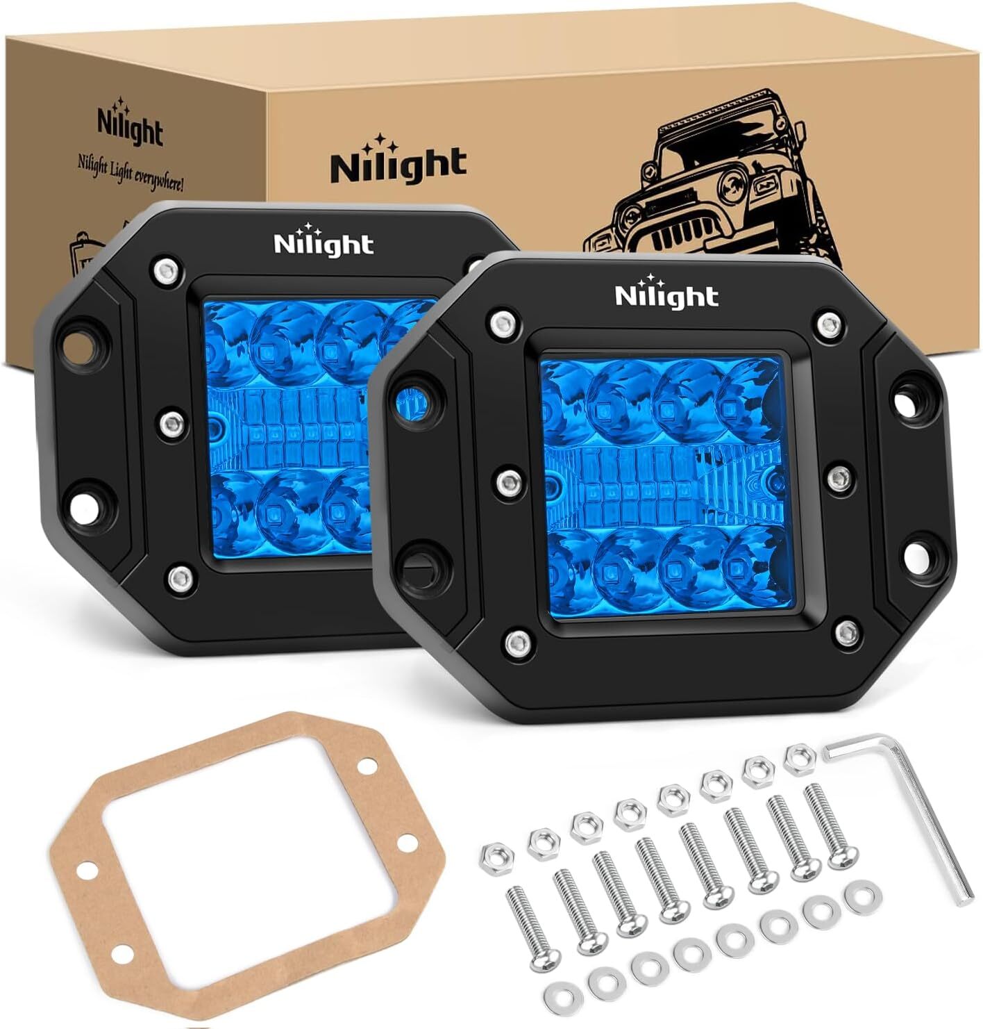 Nilight Flush Mount LED Light Pods 6 color 2PCS 42W Upgraded Spot Flood Light