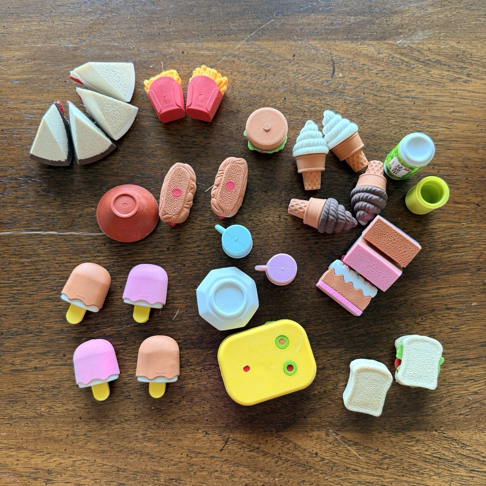 Lot of Mini Food Erasers Burgers Fries Ice Cream Cake Sandwich Popsicles & More