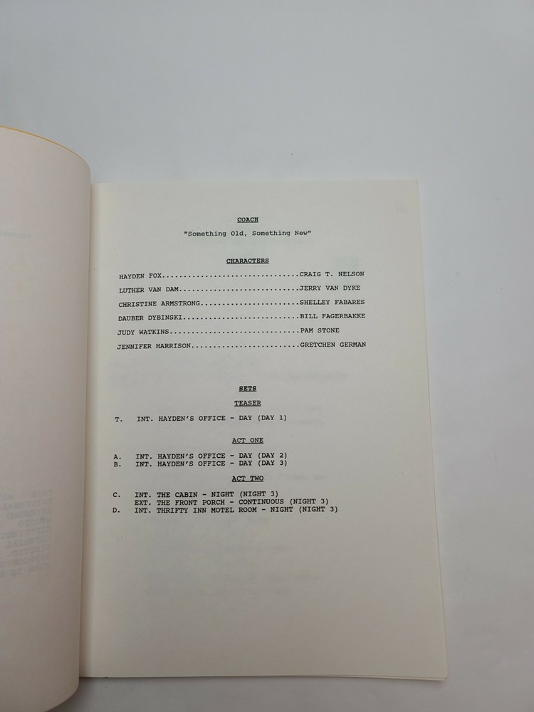 COACH / Jeremy Stevens 1994 TV Script "Something Old, Something New"
